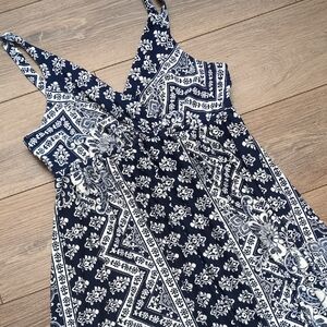 Soma Long Maxi Dress  - Navy Blue & White Floral Boho Mendala - Stretchy - Large